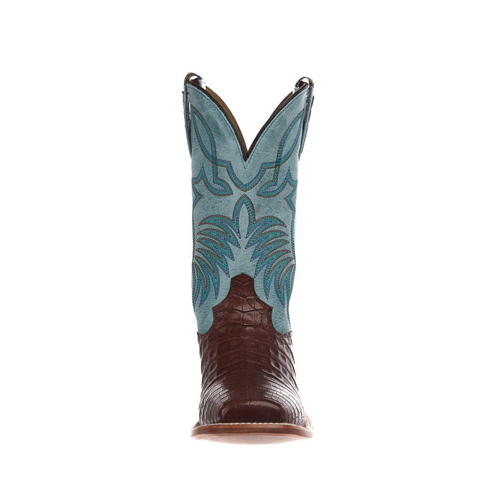 Hyer Boots Women's Waverly Antique Cigar Caiman Belly 11In Marbled Sky Blue Top Boot