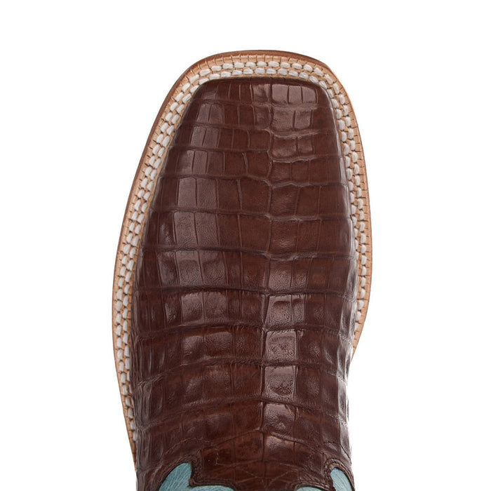 Hyer Boots Women's Waverly Antique Cigar Caiman Belly 11In Marbled Sky Blue Top Boot