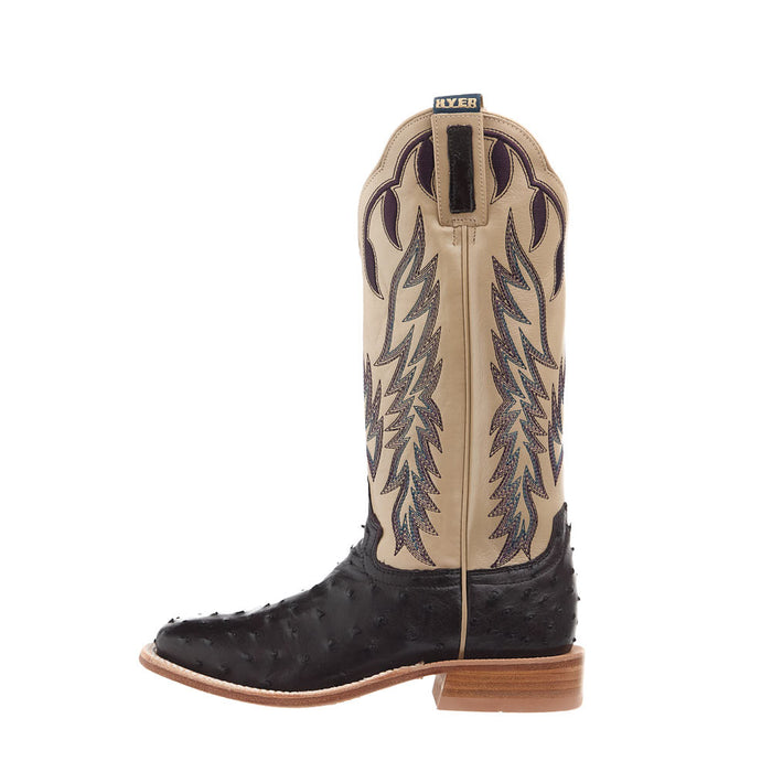 Hyer Boots Women's Harper Blackberry Purple Full Quill Ostrich Vamp 13in Metallic Bone White Cowhide Boot