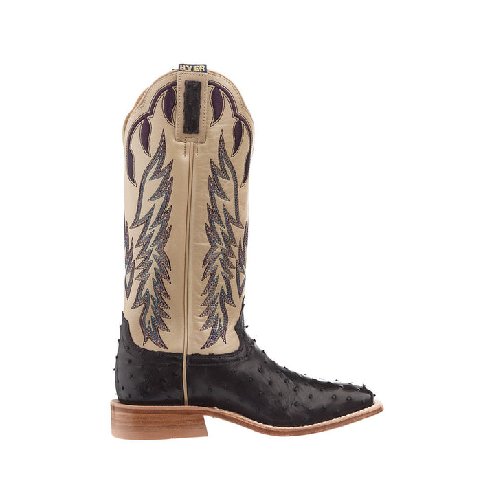 Hyer Boots Women's Harper Blackberry Purple Full Quill Ostrich Vamp 13in Metallic Bone White Cowhide Boot