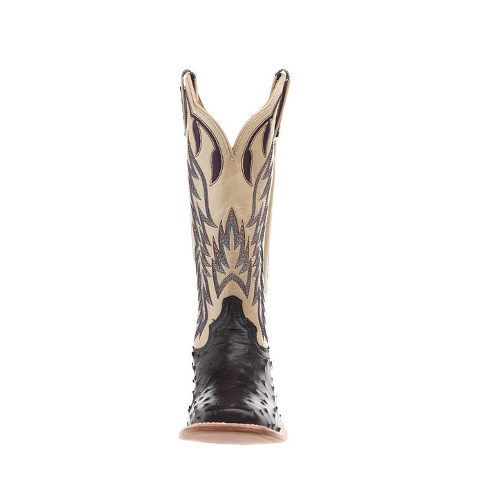 Hyer Boots Women's Harper Blackberry Purple Full Quill Ostrich Vamp 13in Metallic Bone White Cowhide Boot