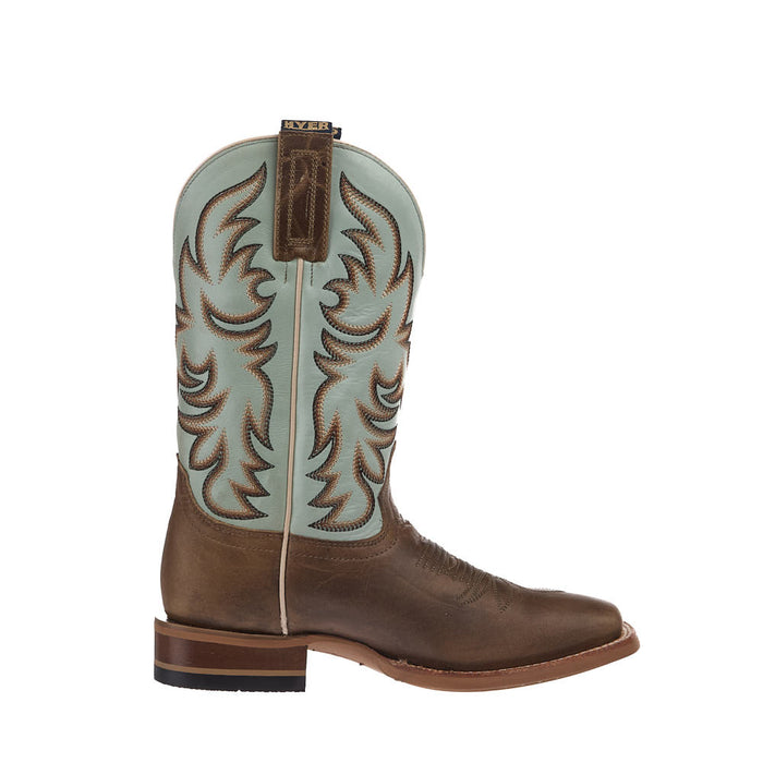 Hyer Boots Women's Topeka Tan Crazy Cowhide Vamp 11in Robin`s Egg Burnished Cowhide Boot