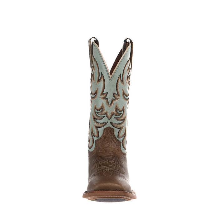 Hyer Boots Women's Topeka Tan Crazy Cowhide Vamp 11in Robin`s Egg Burnished Cowhide Boot