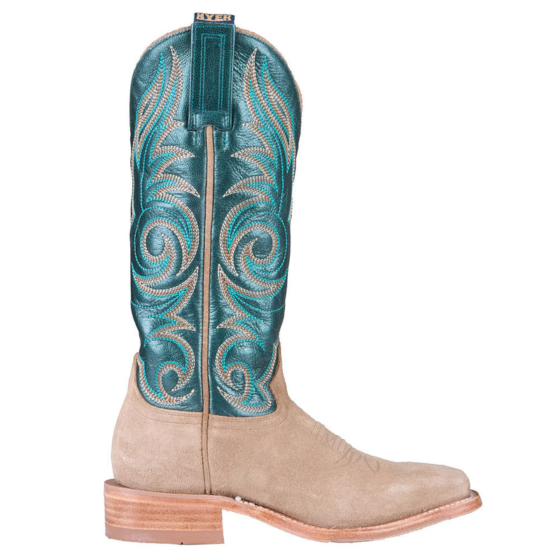 Hyer Boots Women's Salina Sand Roughout Vamp 13in Turquoise Metallic Goat Top Boot
