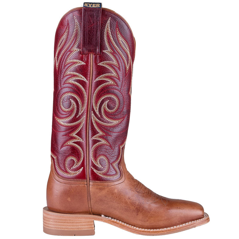 Hyer Boots Women's Salina Glossy Tan Goat Vamp 13in Royal Red Cowhide Top