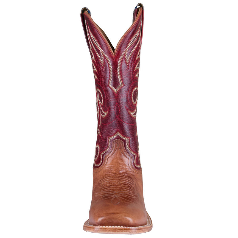 Hyer Boots Women's Salina Glossy Tan Goat Vamp 13in Royal Red Cowhide Top