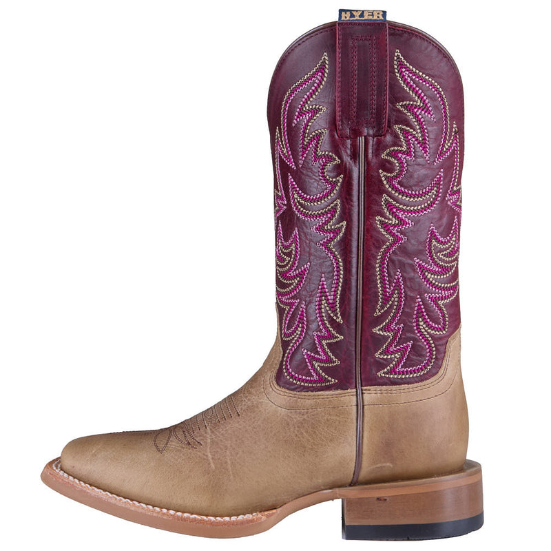 Hyer Boots Women's Topeka Tan Cowhide Vamp 11in Cherry Cowhide Top Boot