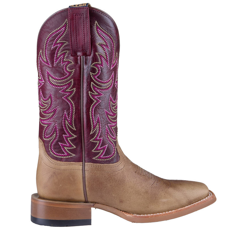 Hyer Boots Women's Topeka Tan Cowhide Vamp 11in Cherry Cowhide Top Boot