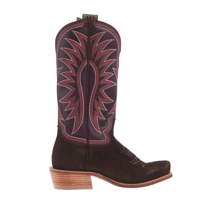 Hyer Boots Women's Rose Hill Chesnut Napped Roughout Vamp 13In Eggplant Goat Top