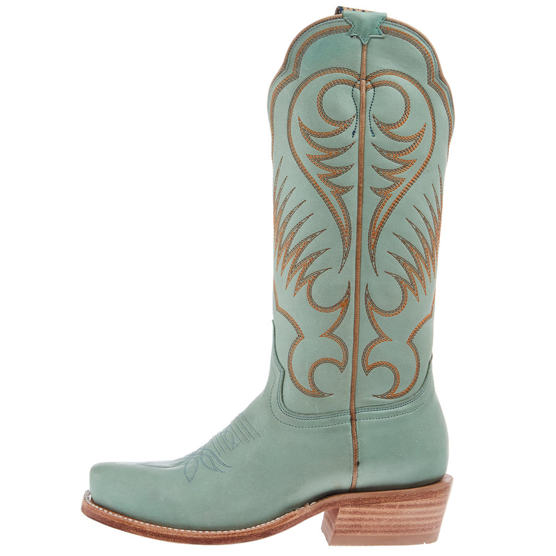 Hyer Boots Women`s Leawood Robin`s Egg Burnished Cowhide Cutter Toe 13In Cowgirl Boot