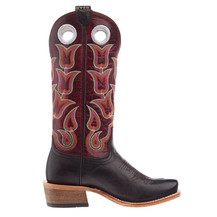 Hyer Boots Women`s Chocolate Goat 13In Crimson Cowhide Top Boot