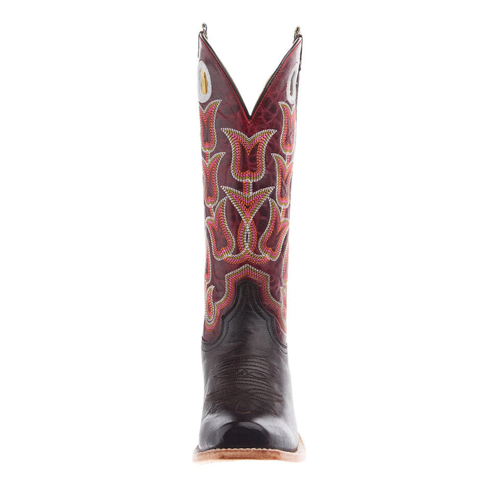 Hyer Boots Women`s Chocolate Goat 13In Crimson Cowhide Top Boot