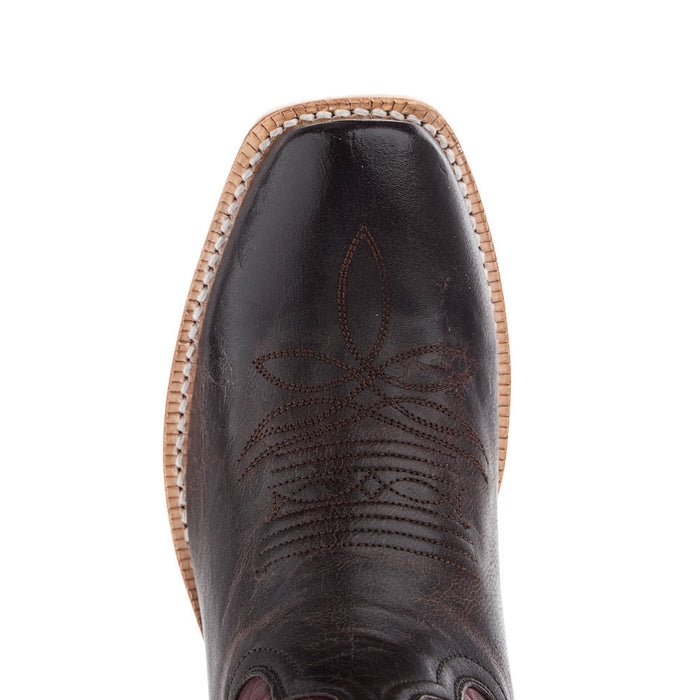 Hyer Boots Women`s Chocolate Goat 13In Crimson Cowhide Top Boot