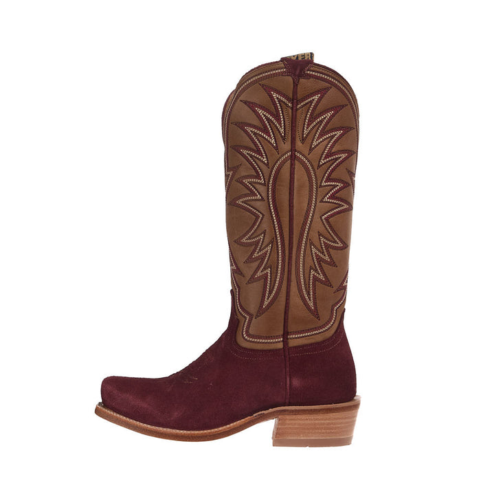 Hyer Boots Women's Rose Hill Burgundy Roughout Vamp 13in Rolled Oats Cowhide Boot