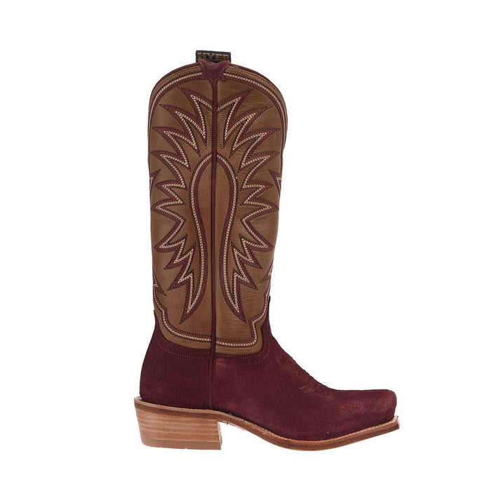Hyer Boots Women's Rose Hill Burgundy Roughout Vamp 13in Rolled Oats Cowhide Boot