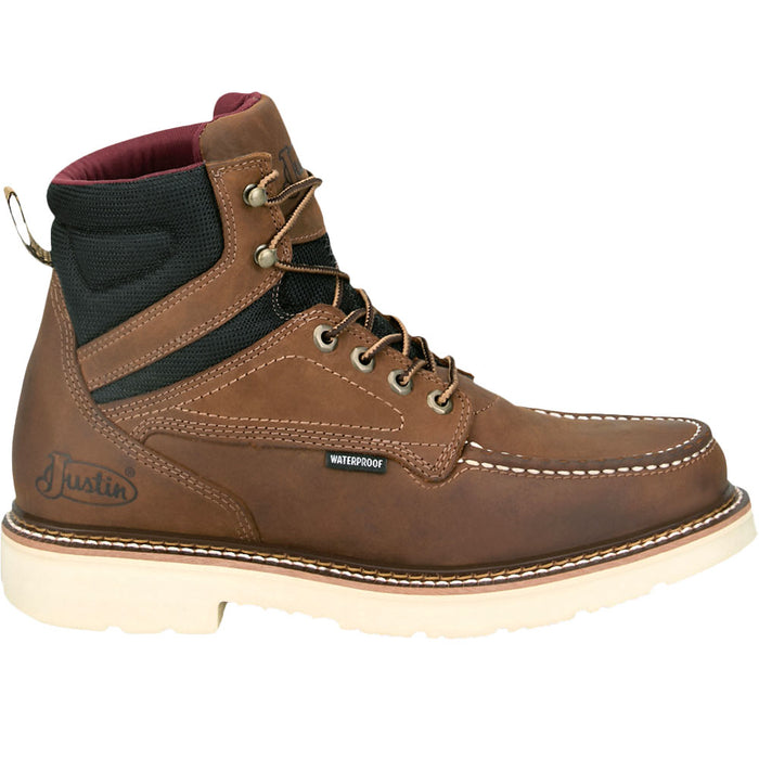 Justin Boot Company Men's Bristol 6In H20 Brown Soft Round Toe Lace Up Work Boot