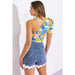 Flying Tomato Women's Ivory Floral Print One Shoulder Top