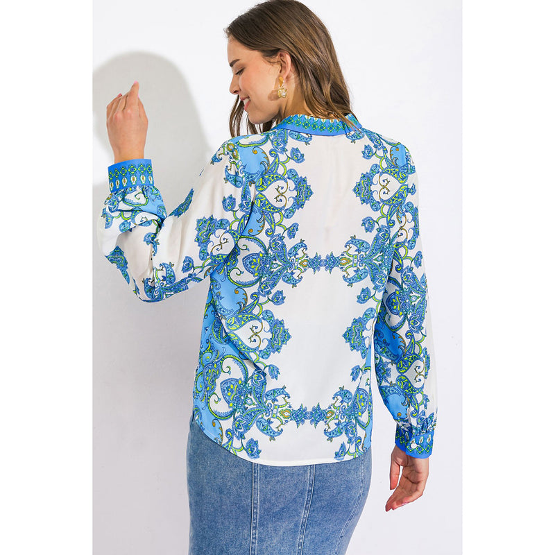 Flying Tomato Women's Ivory Print Collared Top