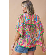 Flying Tomato Women's Green and Pink Print Top