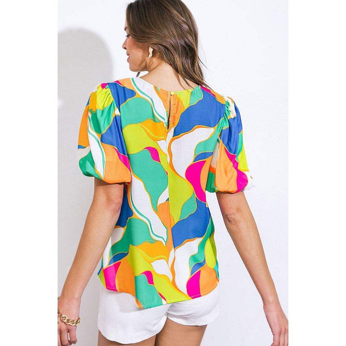 Flying Tomato Women's Green and Blue Print Top