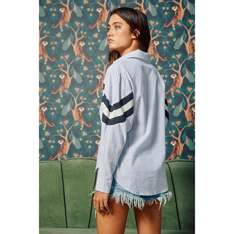 Bucketlist Women's White and Blue Track Sleeve Top