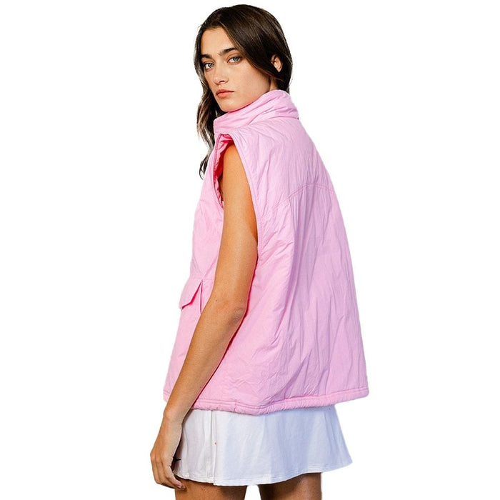 Bucketlist Women's Pink Oversized Puffer Vest