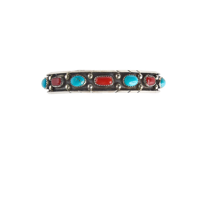 NRS Sterling Silver Kingman Turquoise & Coral Cuff