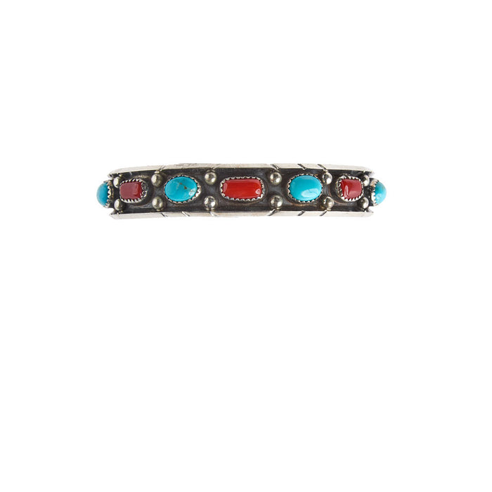 NRS Sterling Silver Kingman Turquoise & Coral Cuff