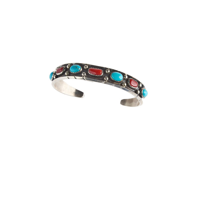 NRS Sterling Silver Kingman Turquoise & Coral Cuff