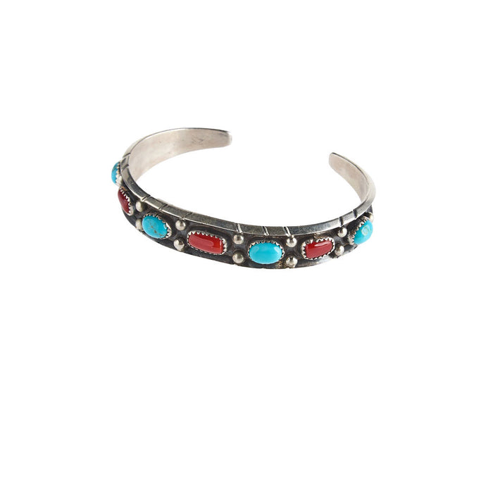 NRS Sterling Silver Kingman Turquoise & Coral Cuff