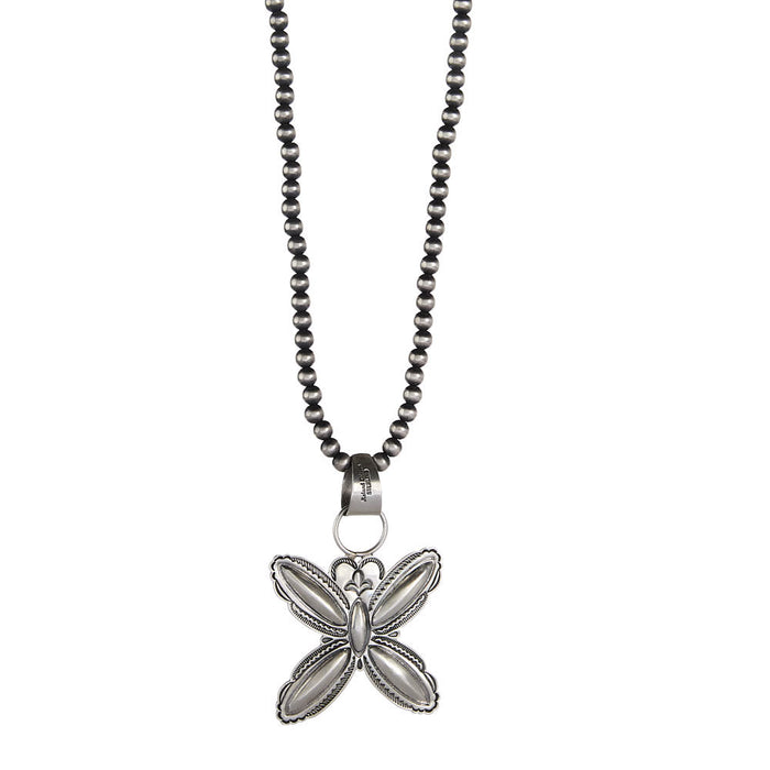 NRS Sterling Silver Butterfly Navajo Pearl Necklace