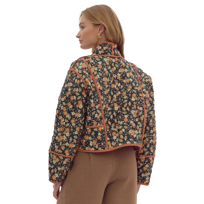 Entro Womens Black ECRU Floral Print Jacket
