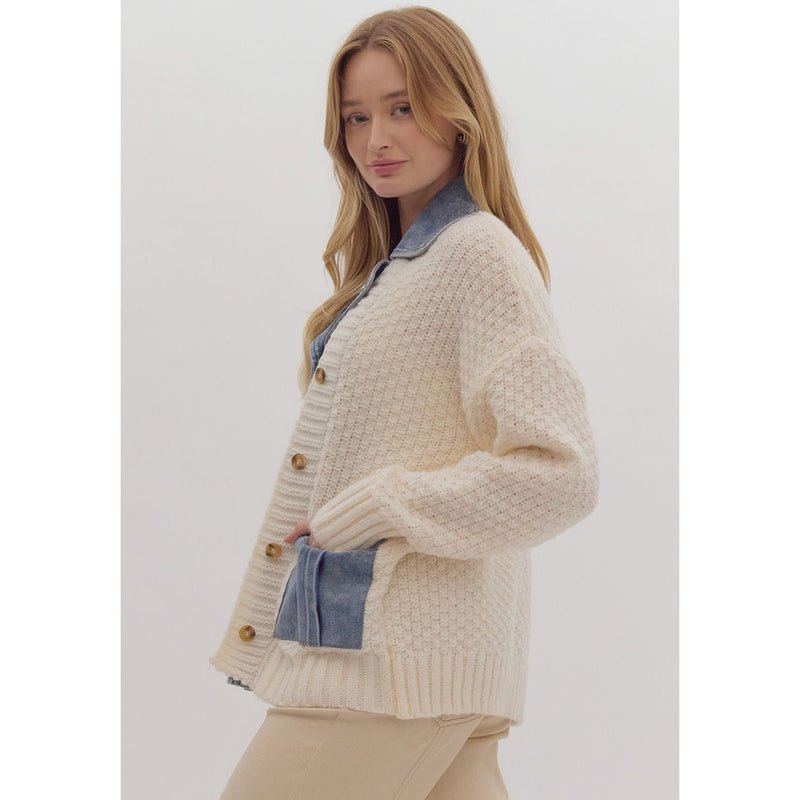Entro Women's Cream Sweater Cardigan
