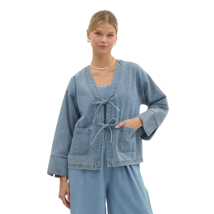 Entro Womens Denim Front Tie Jacket