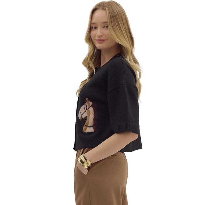 Entro Women's Black Horse Motif Sweater