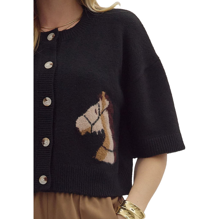 Entro Women's Black Horse Motif Sweater