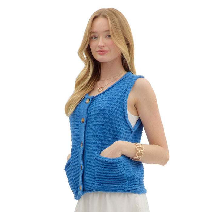 Entro Women's Blue Fashion Button Vest