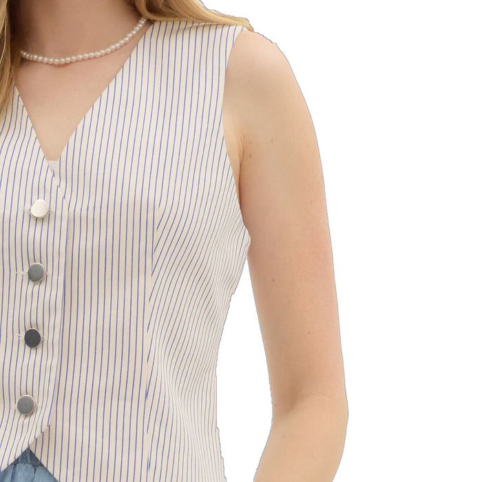 Entro Women's Blue Pinstripe Fashion Vest