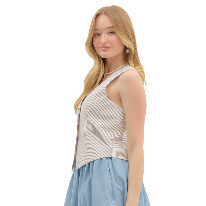 Entro Women's Blue Pinstripe Fashion Vest
