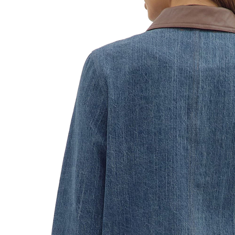Entro Women's Denim Faux Leather Collar Jacket