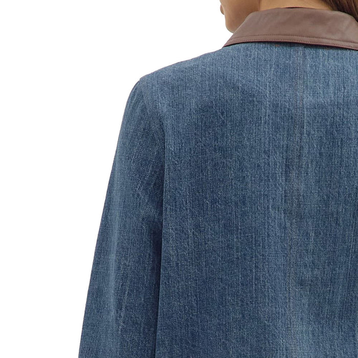 Entro Women's Denim Faux Leather Collar Jacket