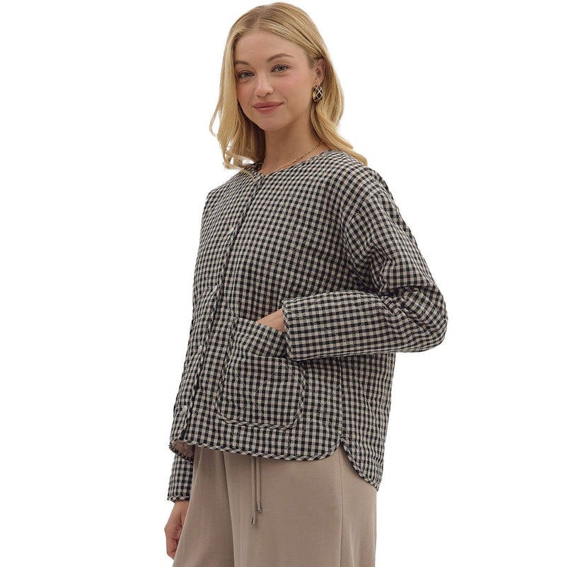Entro Women's Black Gingham Quilted Jacket