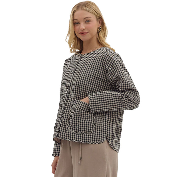 Entro Women's Black Gingham Quilted Jacket