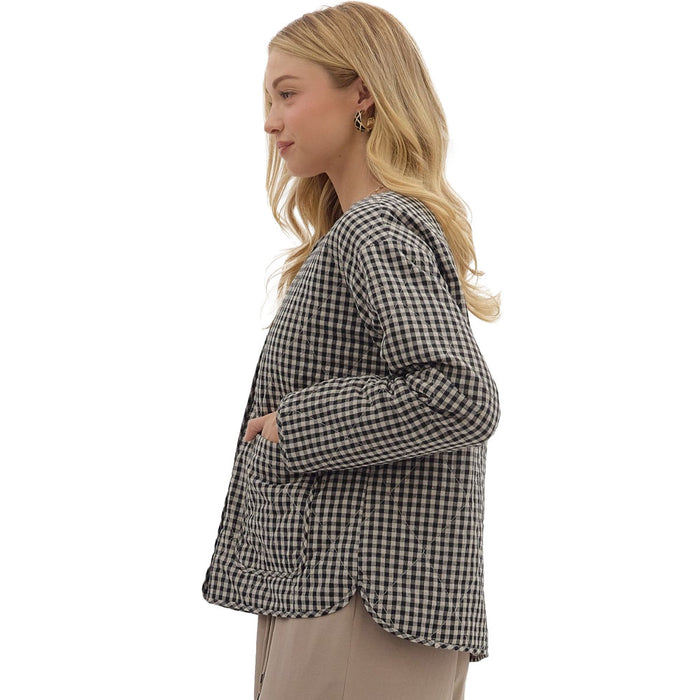 Entro Women's Black Gingham Quilted Jacket