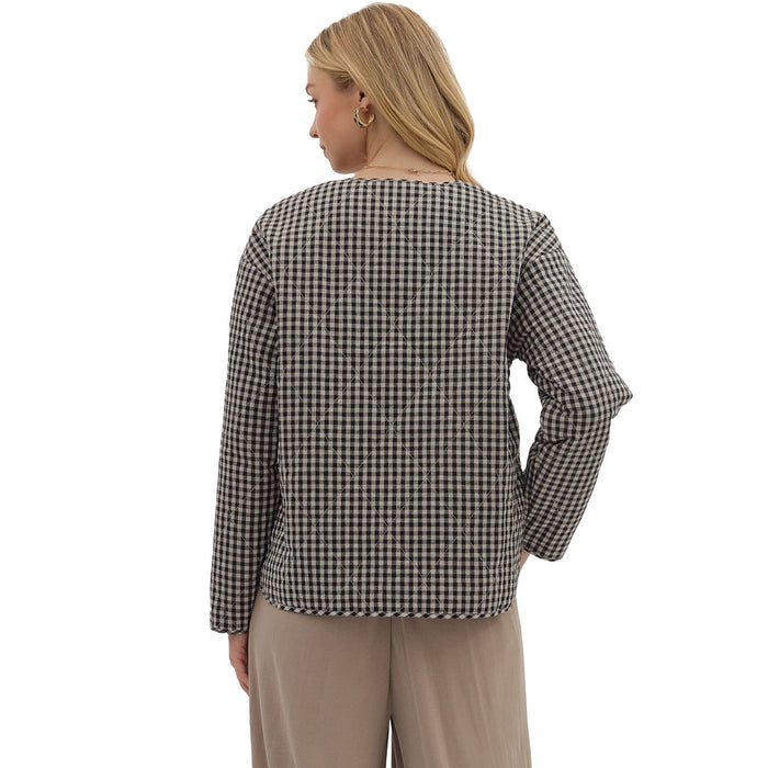 Entro Women's Black Gingham Quilted Jacket