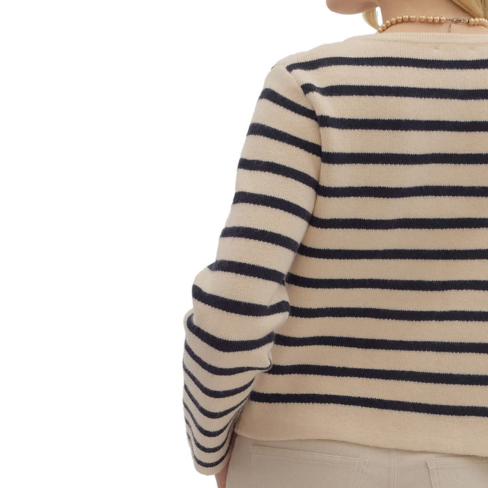 Entro Women's Ecru Striped Button Cardigan Top