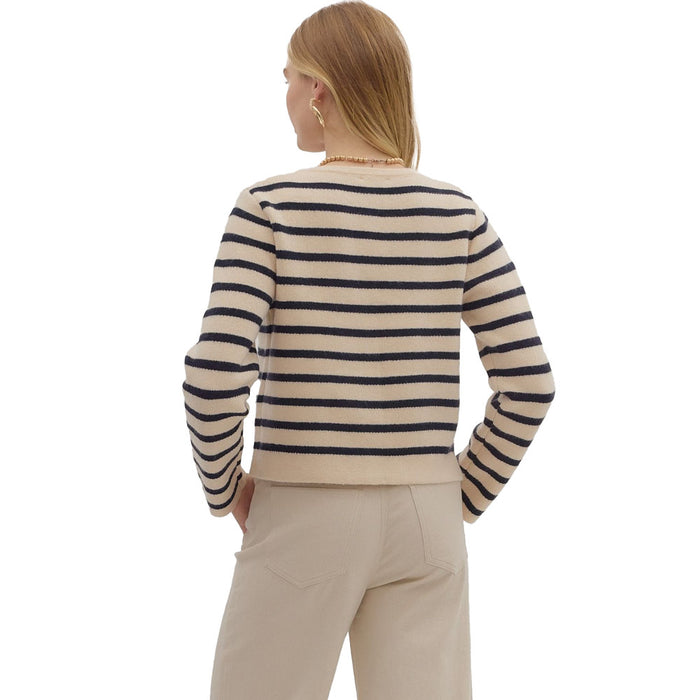 Entro Women's Ecru Striped Button Cardigan Top