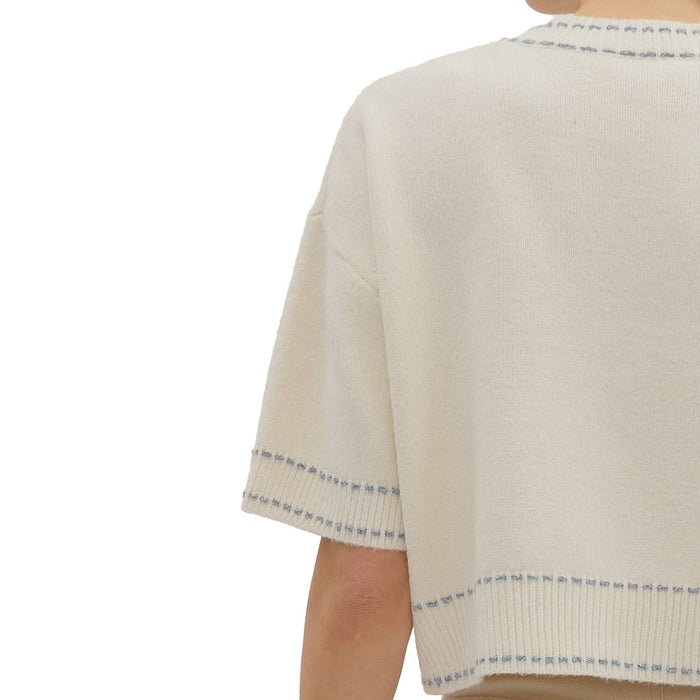 Entro Women's Cream Contrast Accent Stitch Sweater Top