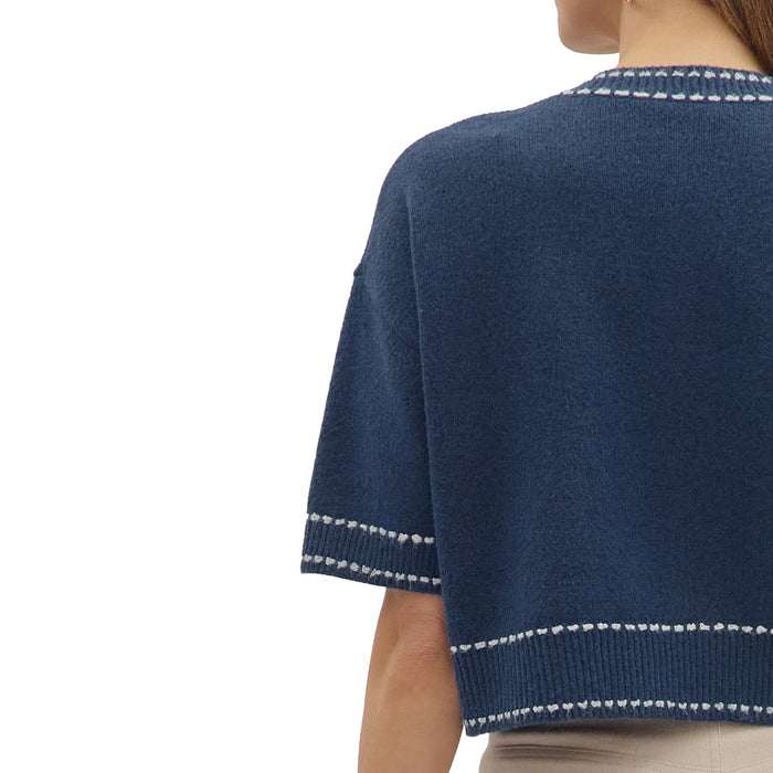 Entro Women's Navy Contrast Accent Stitch Sweater Top