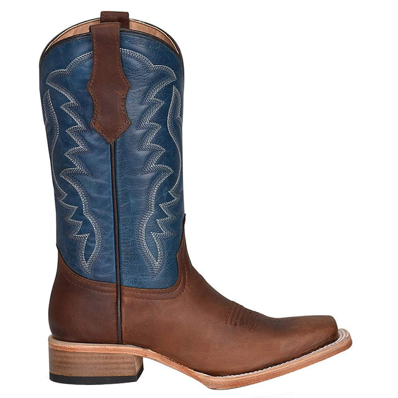 Circle G Kids Brown and Blue Embroidery Square Toe Cowboy Boot